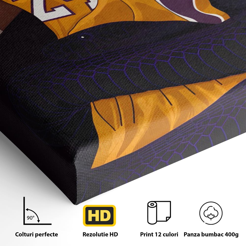 Detaliu al suprafetei: ilustratie digitala portret kobe bryant, fara rama, pe sasiu de lemn